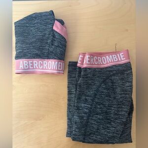 Abercrombie & Fitch Striped Black and Pink Leggings & Sports Bra Set